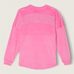 PINK Victoria’s Secret Dahlia Velour Varsity Crewneck Pullover